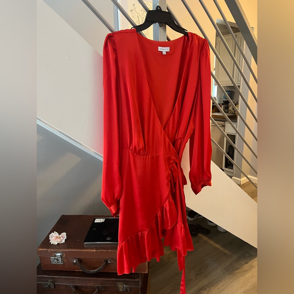Gianni Bini red wrap evening cocktail dress